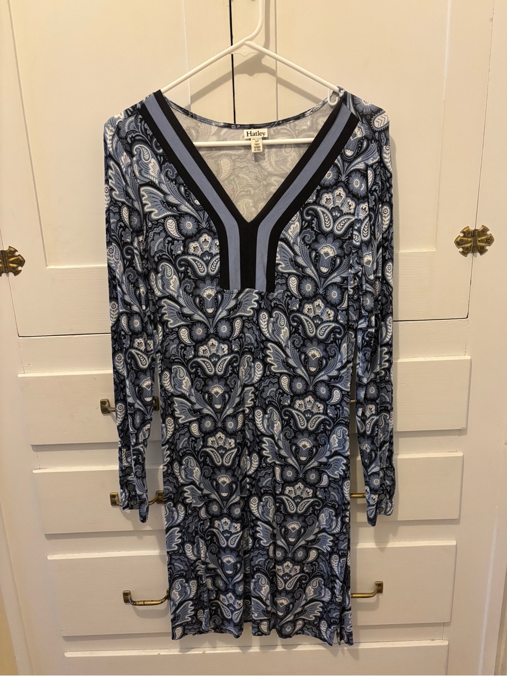 Hatley Navy & Light Blue Paisley V-Neck Long Sleeve Dress